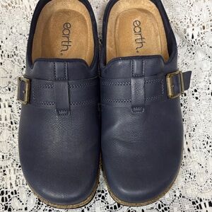 Earth Midnight Blue Leather Slip-Ons with Buckle